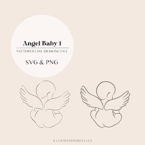 Angel Baby Line Art | Rysunek liniowy poronienia dziecka | Pamiątkowy plik cyfrowy | Natychmiastowe pobieranie cięcia laserowego | Plik SVG PNG Angel Child
