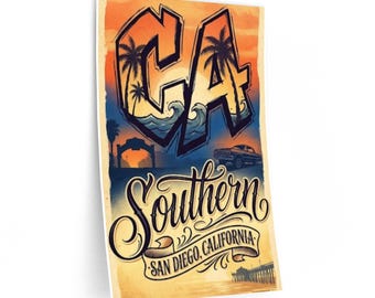 California Surf Typography Wall Decal Sticker | Southern San Diego Beach