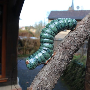 Ceramic caterpillar in sea green * Frost-proof * Handmade * Pottery * Garden * Decoration