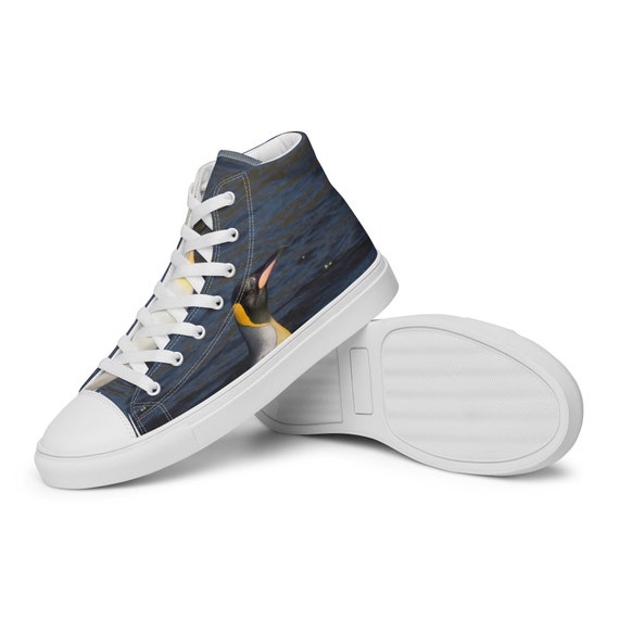 PENGUIN SHOES, HIGH Top Shoes, Ethylene Vinyl Acetate Rubber Outsole Canvas High Sneakers, Luxury Canvas Shoes Penguin Lover Gift