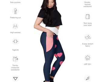 Women's high-waisted crossover leggings with pockets | All-over shaping sports leggings | Yoga, fitness, squat proof | Breathable gym pants