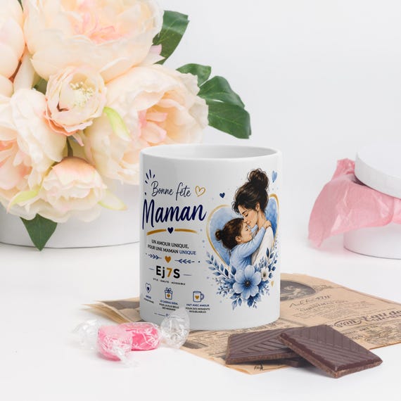 Tasse fête des mères bleu | Mug maman doux | Cadeau maman original | Idée cadeau femme | Ej7S