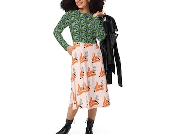 Long-sleeved dress with all-over print
