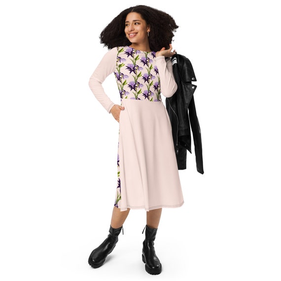 Long-sleeved dress with all-over print