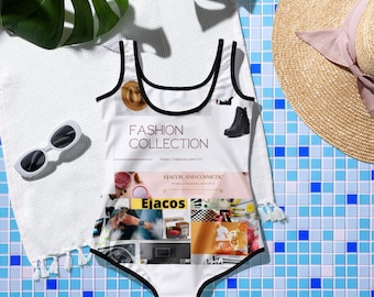 Teen girl's swimsuit with all-over print, made of soft and comfortable microfiber yarn, one-piece swimsuit