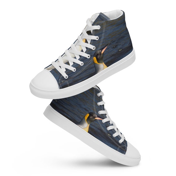 PENGUIN SHOES, HIGH Top Shoes, Ethylene Vinyl Acetate Rubber Outsole Canvas High Sneakers, Luxury Canvas Shoes Penguin Lover Gift