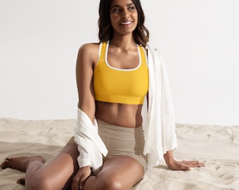 Women's padded yellow sports bra | Push-up sports bra for support | Breathable for fitness, yoga, and running | Wire-free comfort