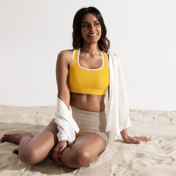 Brassière de sport femme rembourrée jaune | Soutien-gorge sport push up maintien | Fitness yoga running respirant | Confort sans armature