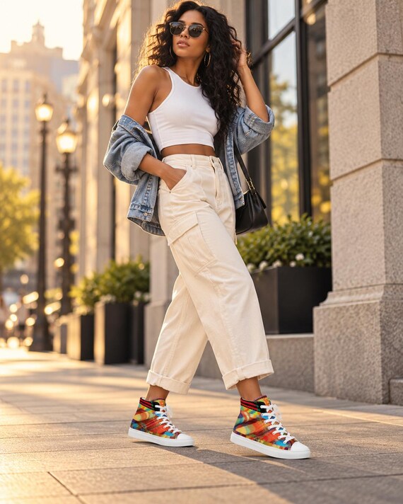 Baskets Hautes Femme Ej7S – Sneakers Montantes en Toile Colorées, Chaussures Streetwear Confortables et Originales