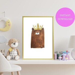 Digital download, bear crown, nursery print, kids and nursery wall art