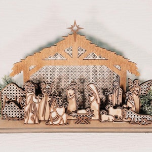 Wood Rattan Nativity Set / Manger Scene / Christian Christmas Decoration / Handmade Nativity Scene image 1