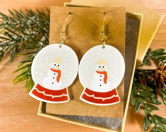 Snow Globe Acrylic Earrings / Snowman Earrings / Snow Jewelry / Winter Accessories