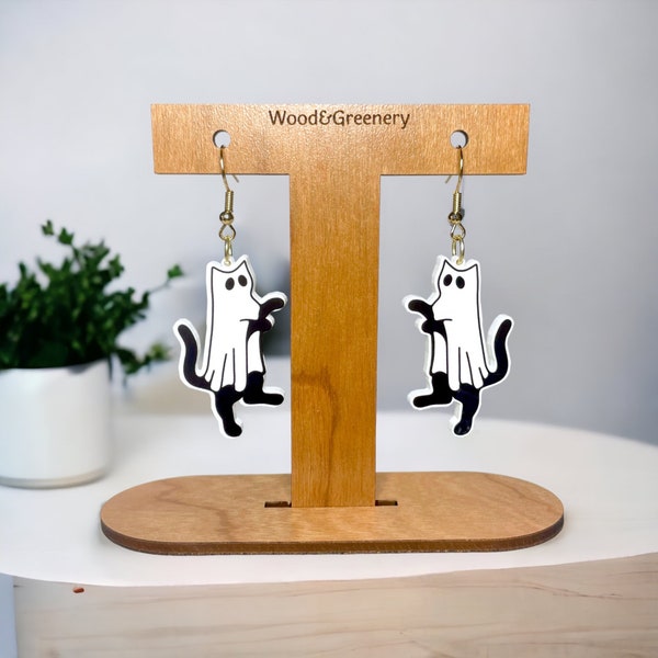 Ghost Cat Halloween Earrings / Cute / Acrylic Earrings / Black Cat