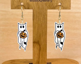 Ghost Cat Halloween Earrings / Jack-o-lantern / Black Cat / Cute Ghost / Pumpkin / Halloween Earrings / Fall Jewelry