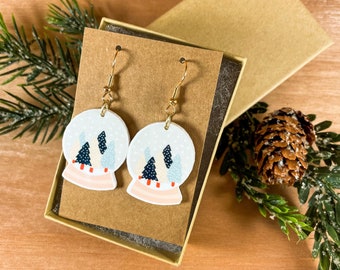 Winter Snowglobe Holiday Earrings / Christmas Earrings / Winter Scene / Christmas Trees / Snow
