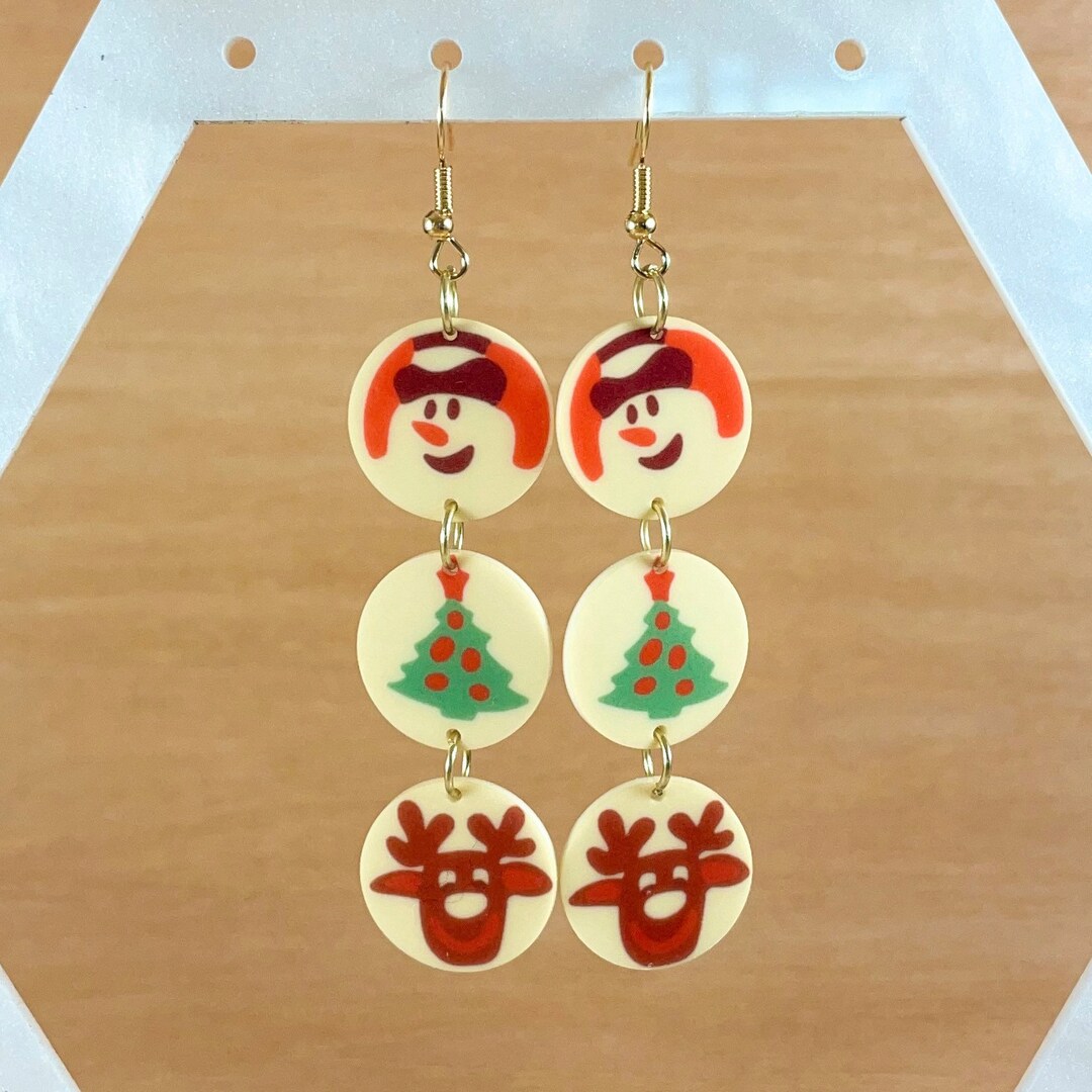 Christmas Cookie Trio Earrings / Retro Earrings / Snowman / - Etsy