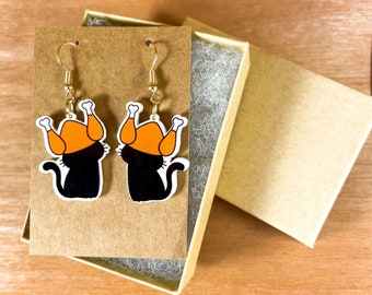 Thanksgiving Turkey Cat Earrings / Cute Earrings / Friendsgiving / Cat Earrings