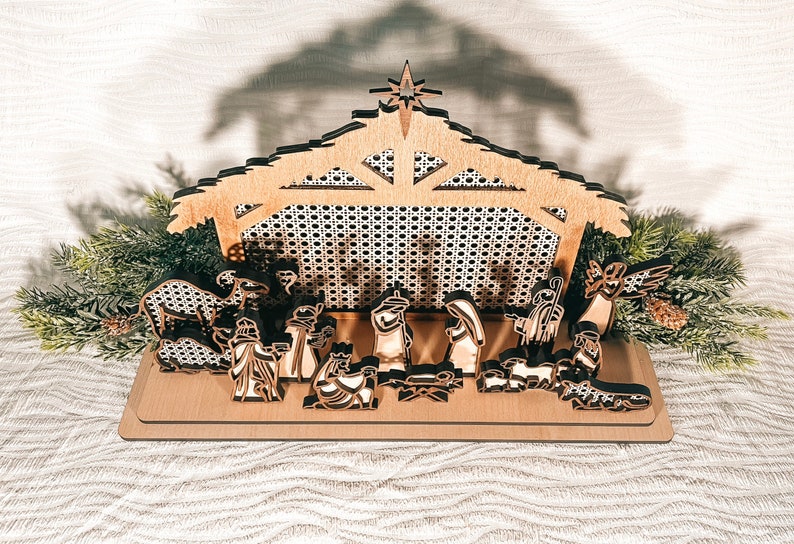 Wood Rattan Nativity Set / Manger Scene / Christian Christmas Decoration / Handmade Nativity Scene image 5