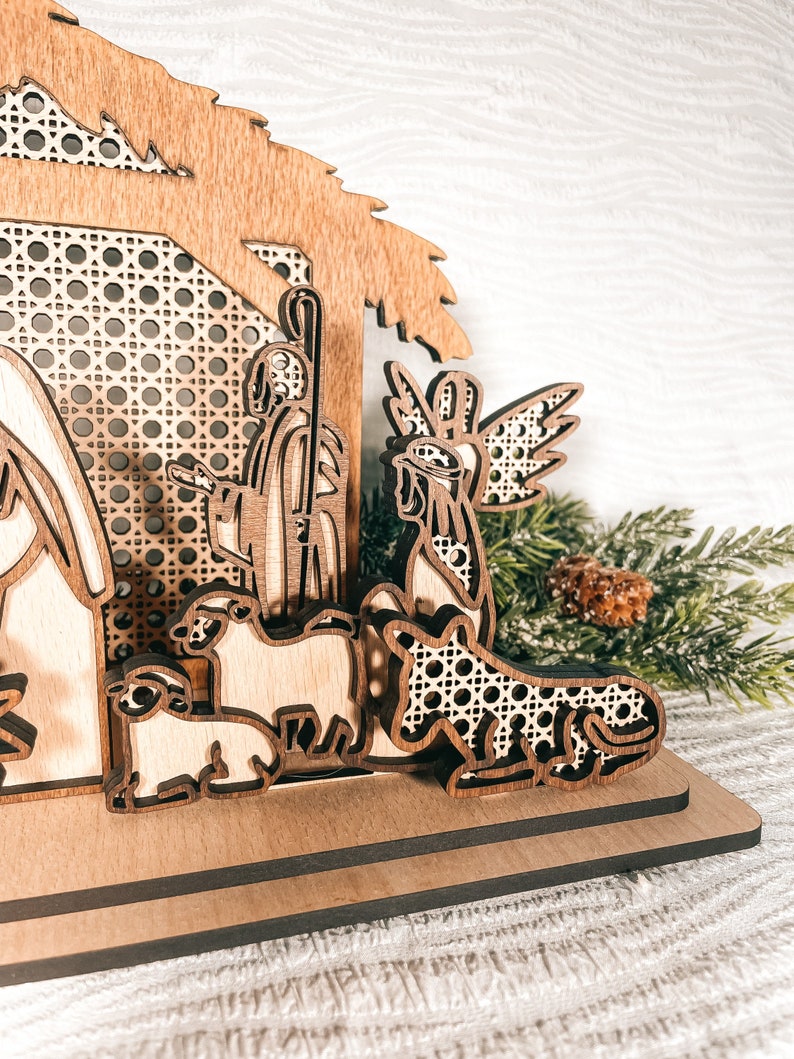 Wood Rattan Nativity Set / Manger Scene / Christian Christmas Decoration / Handmade Nativity Scene image 3