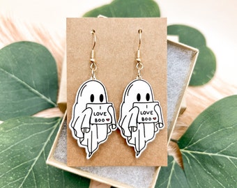 Cute Ghost Valentine’s Day Acrylic Dangle Earrings / Love Day Gift / I Love You / Valentine Earrings