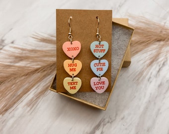 Valentine’s Day Candy Acrylic Dangle Earrings / Love Day / Valentine Gift / Heart Jewerly / Candy Jewelry / Fun Earrings / Heart Earrings