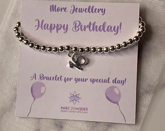 SanaBelle™ 40th 60th & 65th Birthday Pink & Lilac Engraved Charm Bracelet 50th 