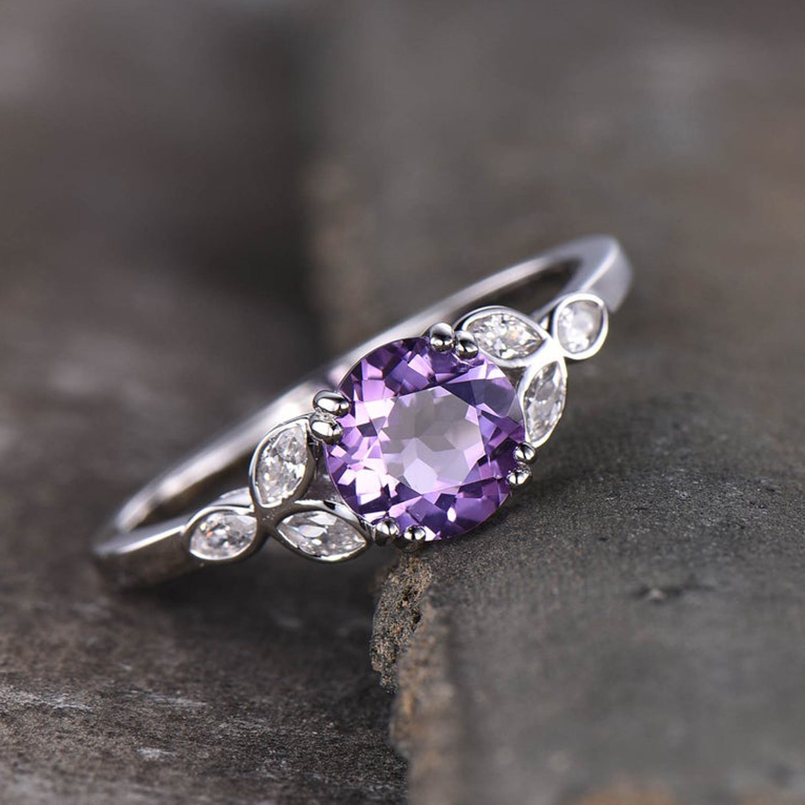 Amethyst Ring February Birthstone Amethyst Engagement Ring Etsy