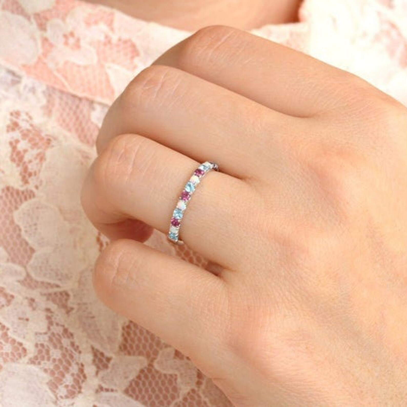 Natural Opal Garnet Ring Blue Topaz Wedding Band Opal | Etsy