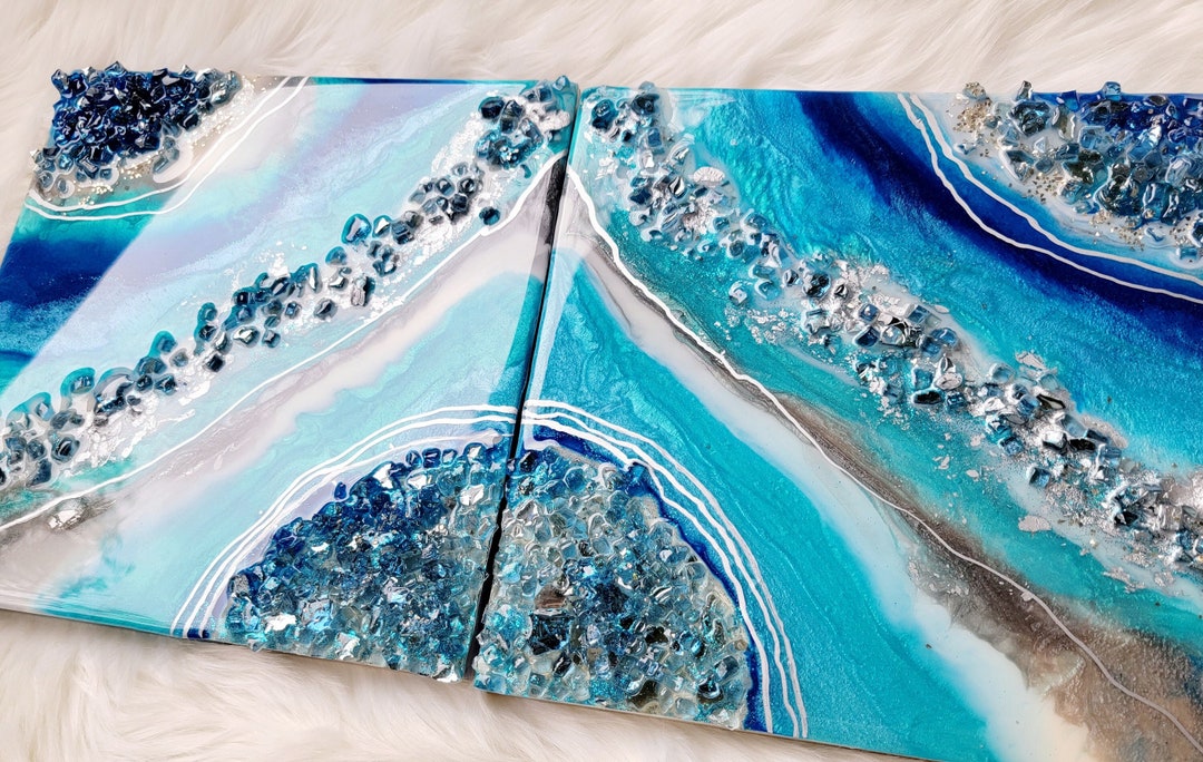 Resin Wall ART/2 Piece Turquoise Geode Canvas Art/geode Art/epoxy Art