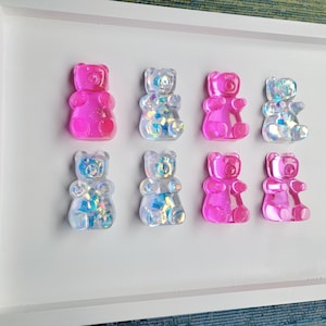 Pink Resin Gummy Bears art, Pop wall art, Nursery Room Decor, Wall Hanging, Gummy Bear sculpture, Resin candy art, Holographic gummy bear