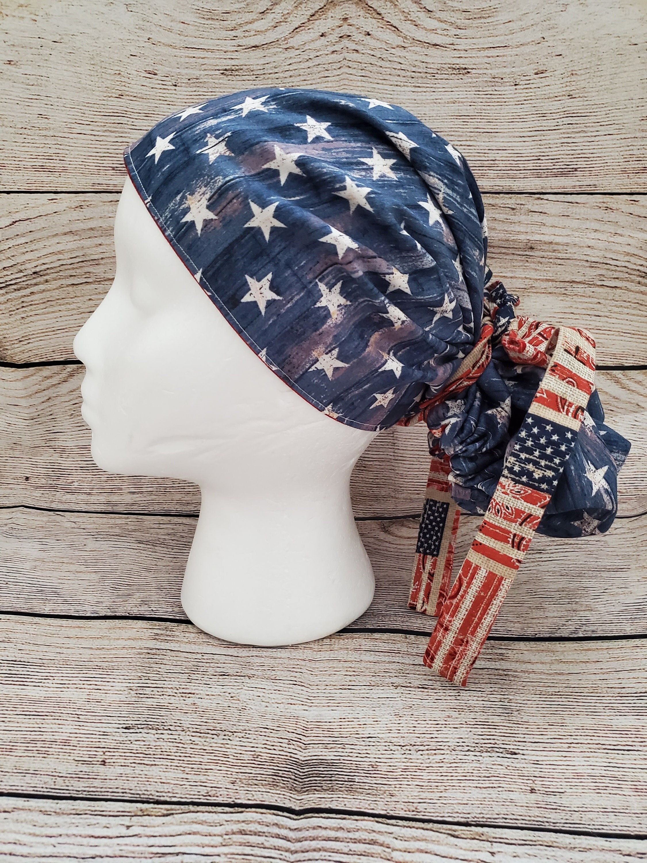 Reversible Patriotic Stars Scrub Cap 