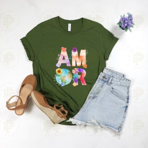 Amor Watercolor unisex adult Tee | earth day design to raise awareness on saving the planet | Flowers and Leaves | Love message | gift 2022