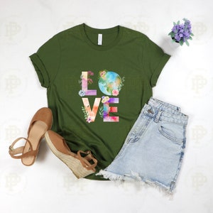 Love Watercolor unisex adult Tee | Happy Green Earth day design to raise awareness on saving planet | Flowers and Leaves | Love gift 2022