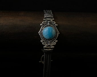 AAA + Naturale .925 Argento sterling Moderno vittoriano profondo blu dominicano Larimar bracciale con pietre preziose ~ gioielli per il corpo fatti a mano ~ Regalo per lei
