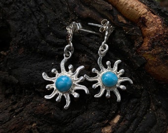 Larimar Sun Earrings .925 Sterling, Celtic Sun Earrings-Caribbean-Gemstone Earrings, Sterling Earrings, Larimar Gemstone-Gift For Her