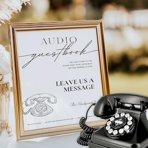 Audio-Gästebuch Zeichen, DIY-Gästebuch Zeichen Vorlage, minimalistisches Hochzeitsschild druckbar, bearbeitbare Canva Zeichenvorlage, Audio-Gästebuch Canva