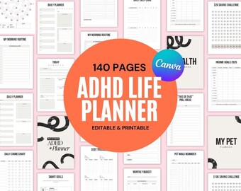 ADHD Life Planner: 140-Page Printable & Digital Productivity Planner
