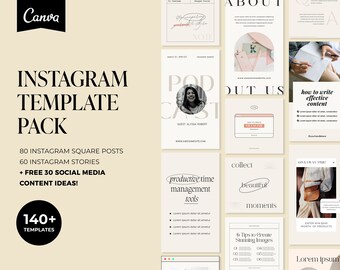 140+ Minimal Instagram Templates Canva Pack (Digital Download)
