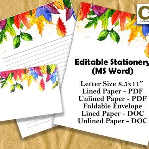 Printable Letter Writing Paper: Editable MS Word Template (Instant Download)