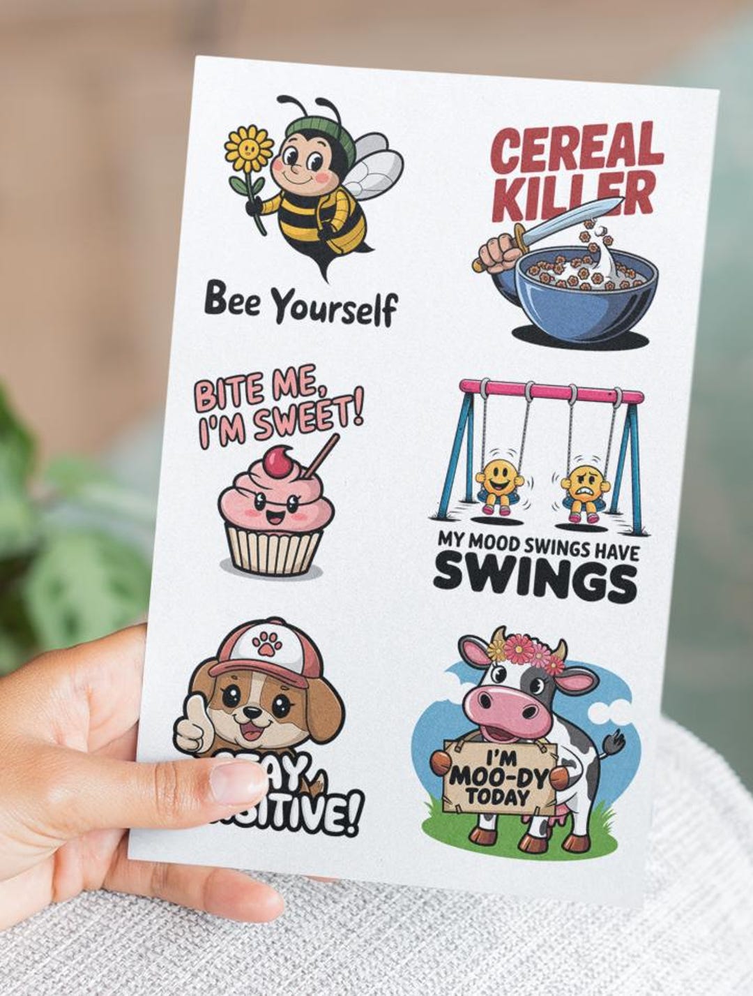 Sticker Design Jokes Funny Quote Kawaii Animal Humor Stickers 6 Designs Positivity Text ...