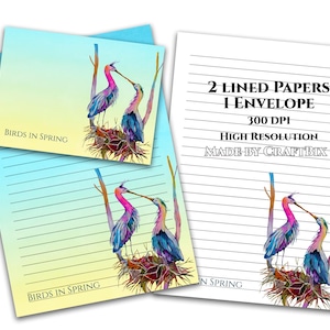 Birds in Spring Printable Stationery Set: Lined & Unlined A4 Paper, Envelope (Digital Download)