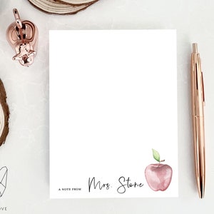 Personalized Teacher Notepad | Watercolor Apple Notepad for Teacher | Teacher Notepad with Watercolor Apple Design — Optional Magnetic Back