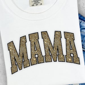 Sparkling Mama PNG • Faux Sequin Glitter Design • Gold Sublimation Clipart for Mom Shirts & Gifts