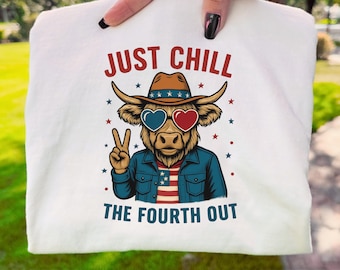 American Highland Cow PNG America PNG 4th of July Clipart Patriotic Western Digital Download