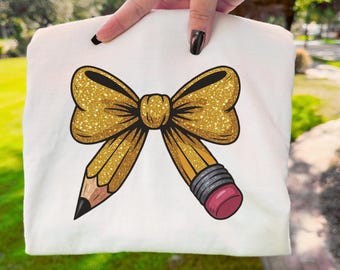 Pencil Coquette Bow PNG: Teacher Shirt Design (Digital Download)