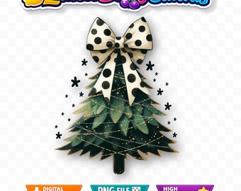 Sparkly Christmas Tree PNG Pastel Holiday Clipart Coquette Bow Digital Download