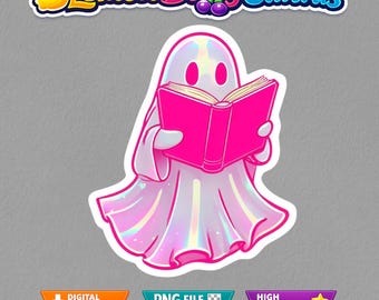Spooky Ghost Reading Book PNG: Halloween Clipart (Digital Download)
