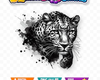 Leopard PNG: Black and White Animal Clipart (Digital Download)