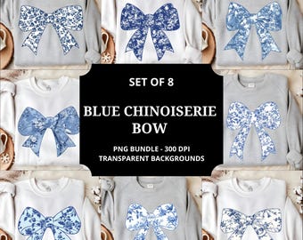 blue chinoiserie png bundle, coquette bow clipart, cottagecore png, coquette png, blue white floral, blue toile, vintage blue floral