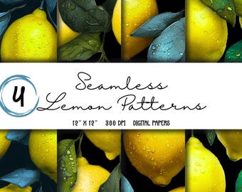 Lemon Seamless Digital Paper – High-Resolution Citrus Backgrounds, Printable Scrapbook & Craft Textures, Instant Download